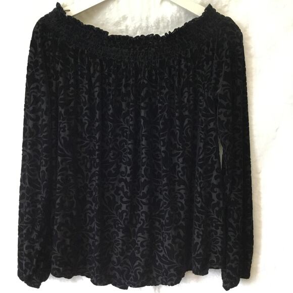 LOFT Black Velvet Flower Off Shoulder Top - Picture 9 of 11